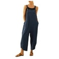 thumbnail image 1 of B91xZ Rompers for Women Wide Leg Jumpsuits Baggy Linen Rompers Overalls with Pockets,Blue 5XL, 1 of 5