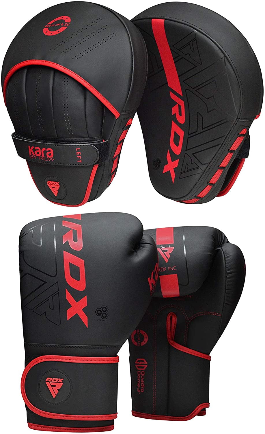 RDX Boxing Pads and Gloves Set, Maya Hide Leather KARA Hook and Jab Curved Focus Mitts with Punching Gloves for MMA, Muay Thai, Kickboxing Coaching, Martial Arts.