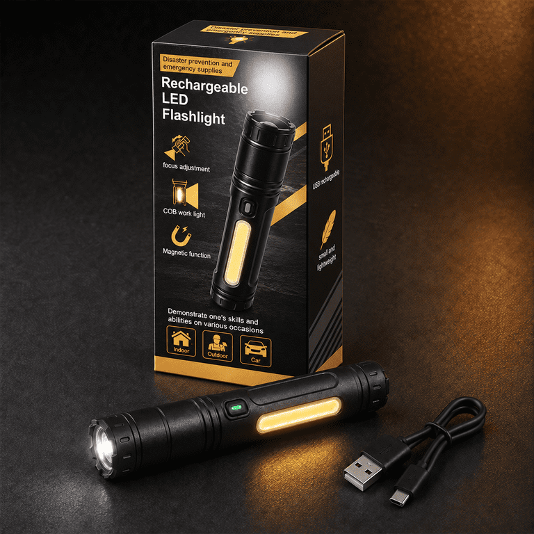 Amumu Rechargeable LED Flashlight with COB Work Light photo 4