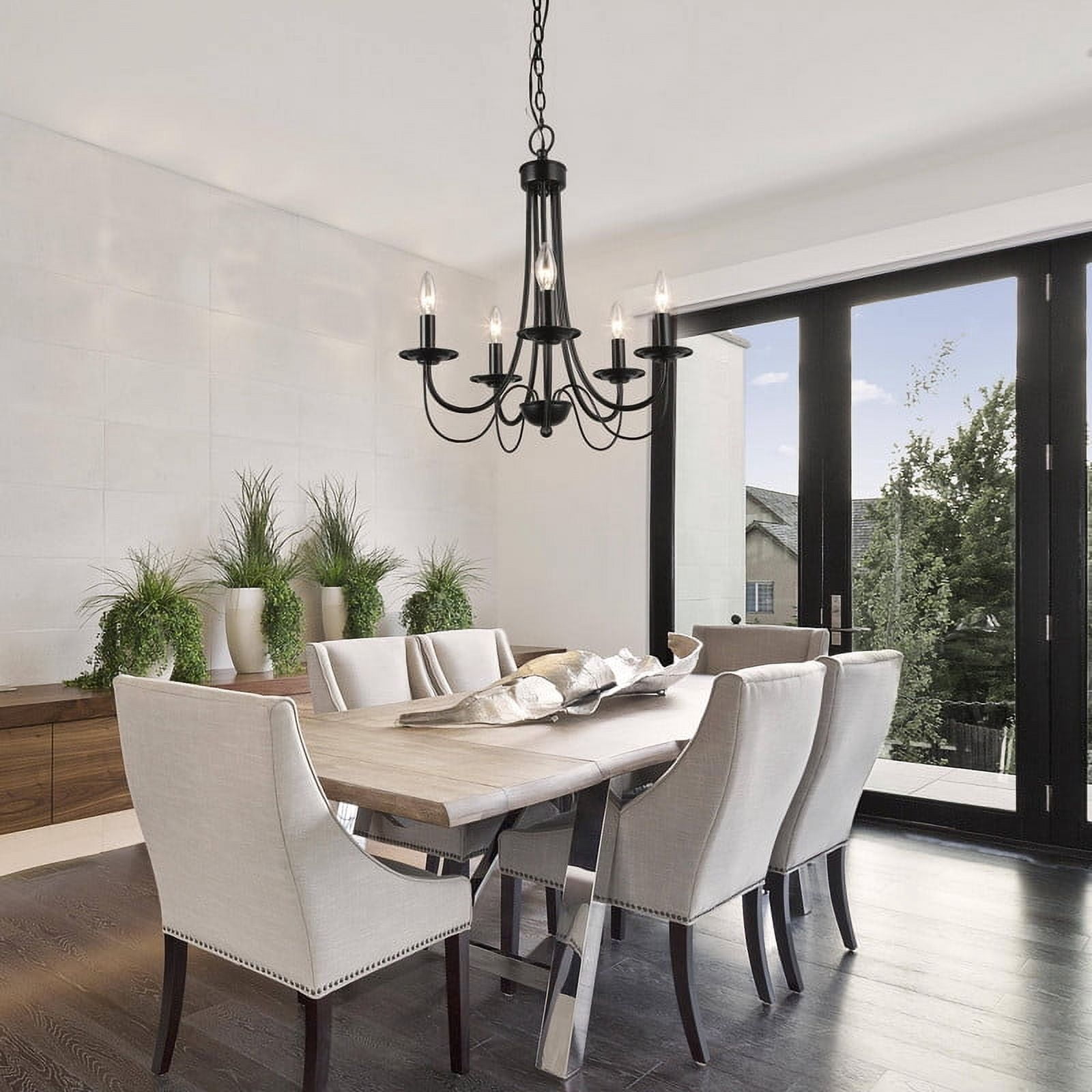 LNC 5-Light French Country Chandelier Kitchen Island Light,Matte Black