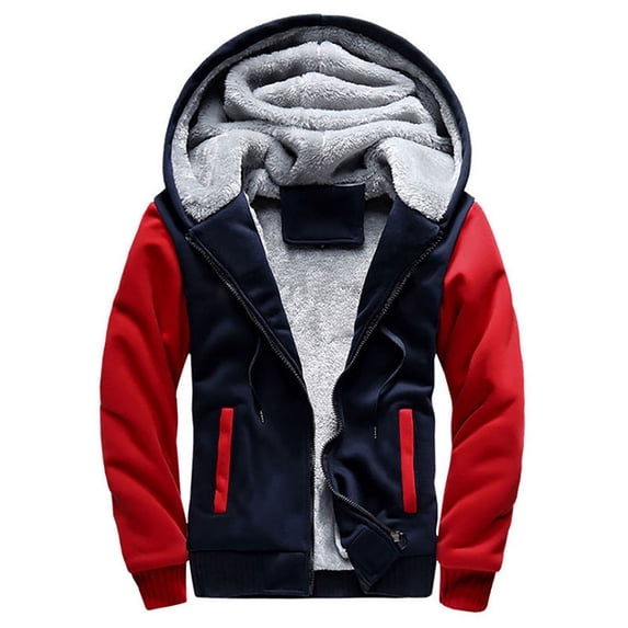 UKAP Mens Fleece Lined Jacket Winter Snow Hooded Warm Outdoor Sport Coats Color Block Fleece Sweatshirt Hoodies