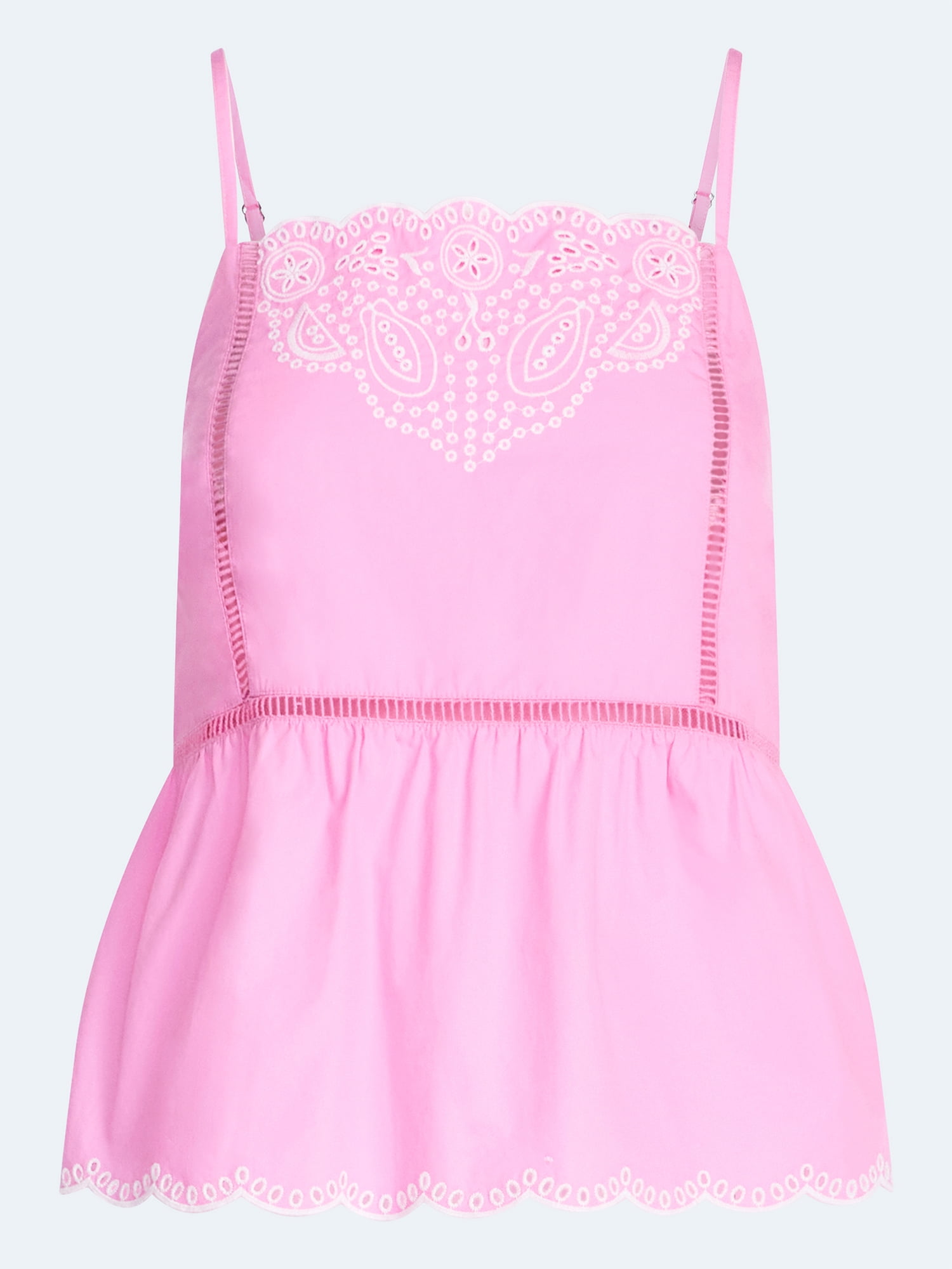 Free Assembly Women's Embroidered Cotton Tank Top with Peplum Hem, Sizes XS-XXL