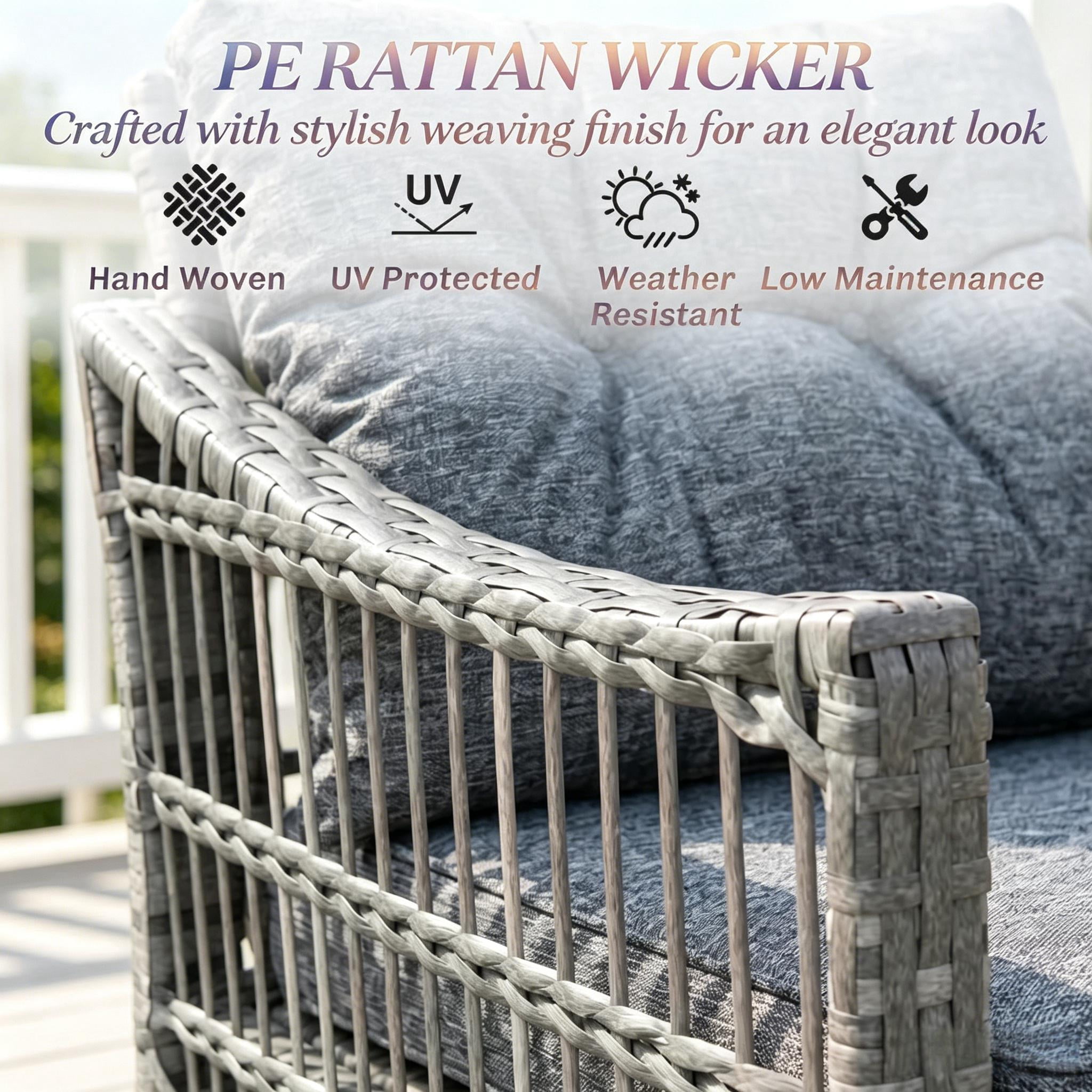 3-Piece Wicker Patio Furniture Set with Tempered Glass Coffee Table,Weatherproof PE Rattan,Cushions Rocking Chair,Outdoor Conversation Furniture for Backyard,Porch & Balcony