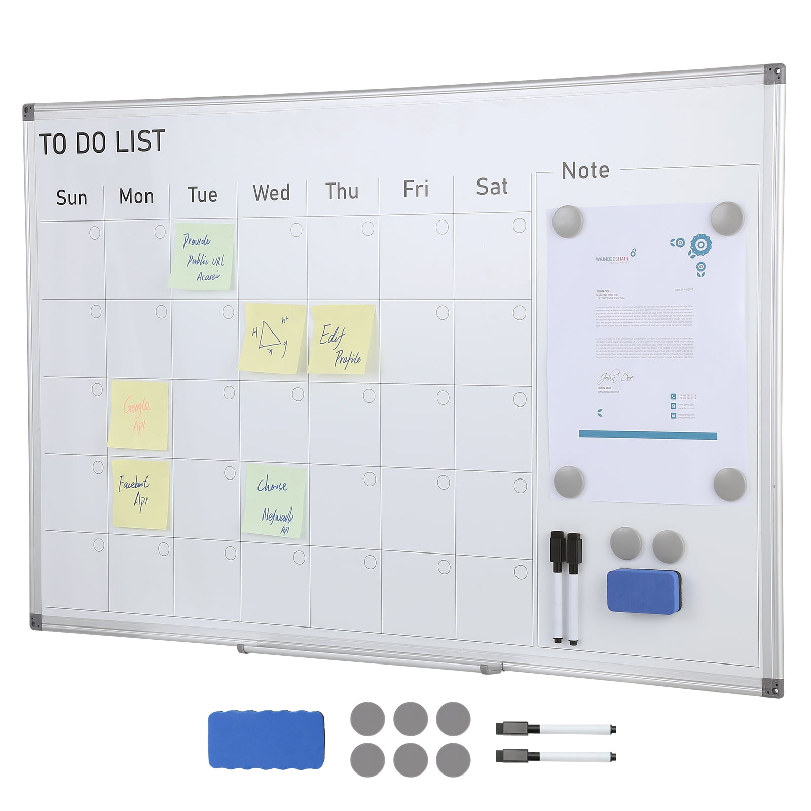 KFFKFF Whiteboard Calendar, Dimensions 36 x 24 Inches, Wall-Mounted Magnetic Monthly Planner, Comes with 1 Magnetic Eraser, 2 Dry Erase Markers & Detachable Tray, Ideal for Home, School