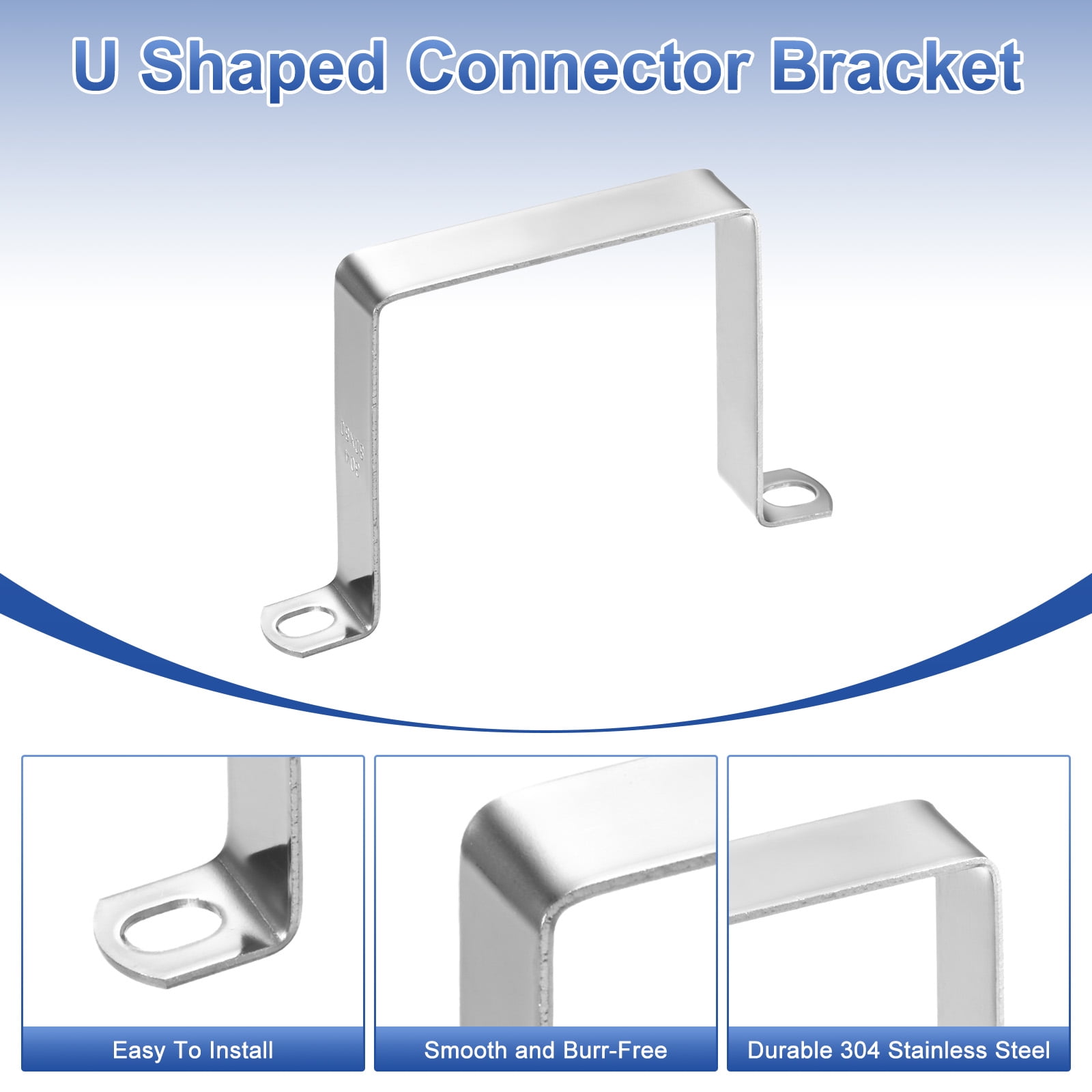 Uxcell 6-Pack U Shaped Connector Bracket, 80x80mm 304 Stainless Steel Square Pipe Clamp for Door Closed Bar Holder Strut Channel