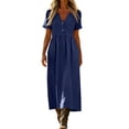 thumbnail image 2 of Xdegoge Casual Dress for Women Loose Fit Short Sleeve V-Neck Shift Dress Solid Color Button Down Midi Dresses Summer Beach Vacation, 2 of 7