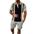 thumbnail image 2 of VBTAPA 2 Piece Summer Outfits for Men Dressy Casual Short Sleeve Polos Shirts and Shorts Set Trendy Print Vacation Beach Suit Khaki XL, 2 of 5
