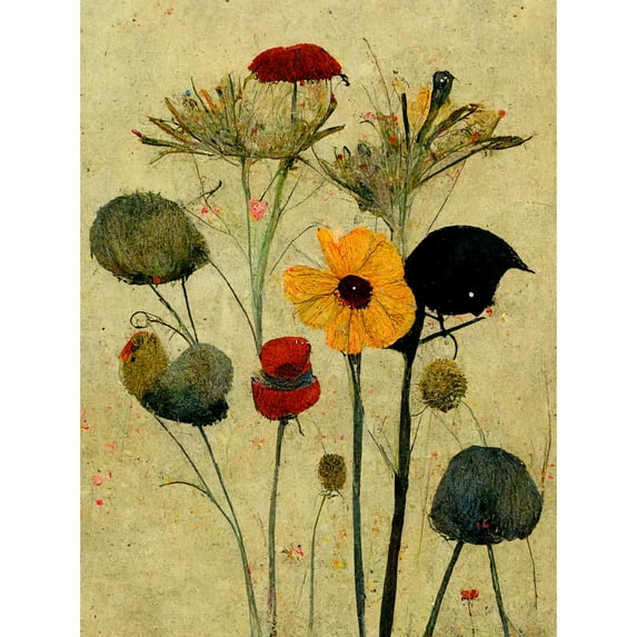 Colourful Abstract Autumn Wildflowers Unframed Wall Art Print Poster Home Decor