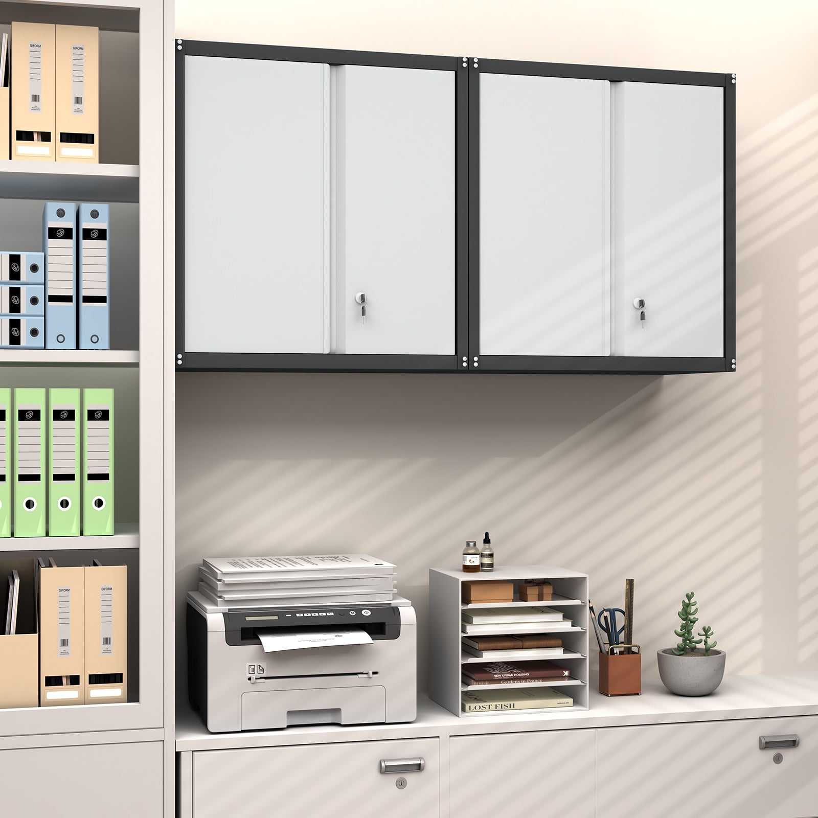 Marcree Metal Garage Wall Cabinet, 28" Wall Mount Storage Cabinets with Locking Doors and Shelf, Metal Small Storage Cabinets for Garage, Laundry Room, Kitchen, Pantry
