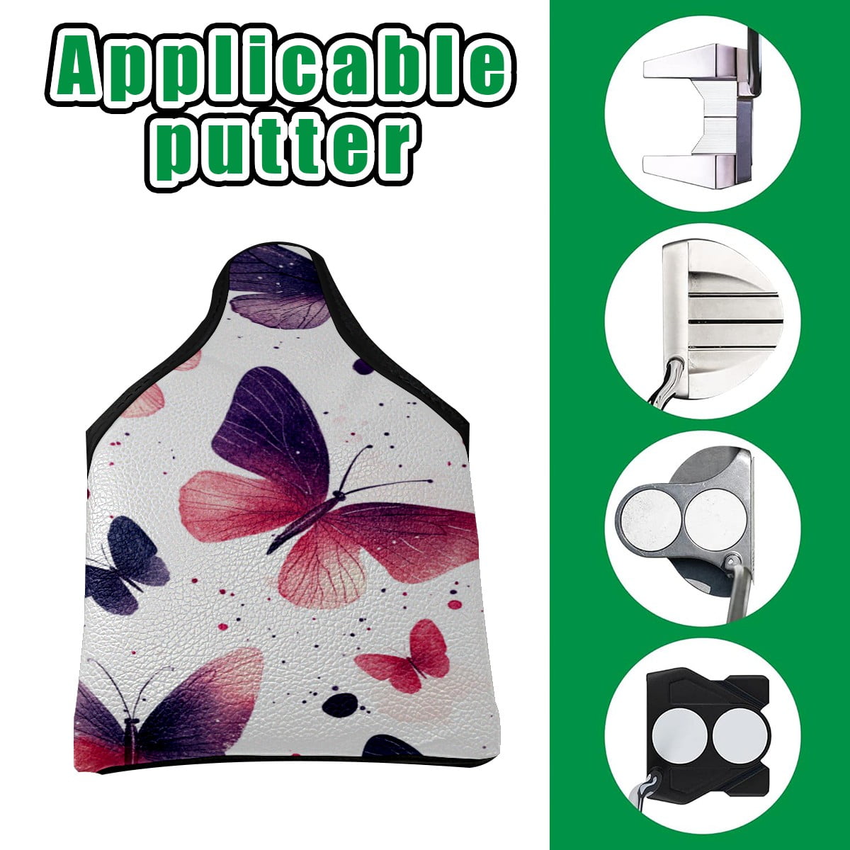 Golf Mallet Putter Cover Premium Leather Waterproof Golf Putter Head Cover with Magnetic Closure Colorful Beautiful Butterfly