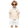 thumbnail image 5 of NinXxx Boys Summer Style Turn Collar Short Sleeve School Shirt Daily Wear Beige 120.00, 5 of 7