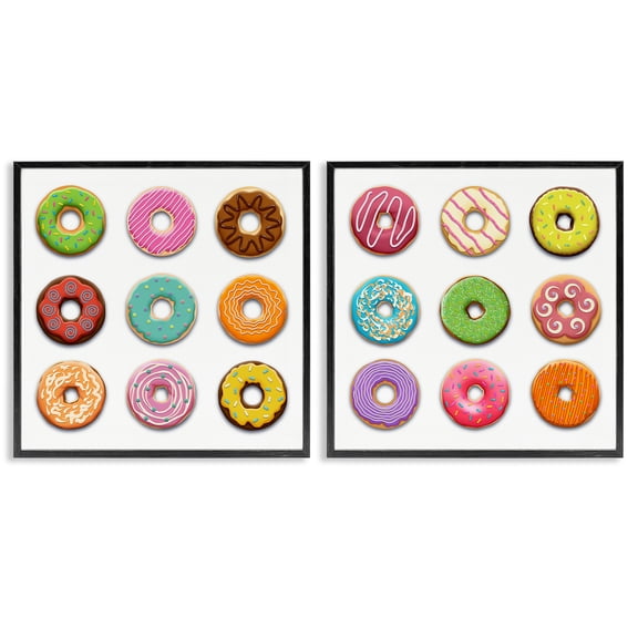 Stupell Industries Bright & Fun Donuts Food & Beverage Painting Black Framed Art Print Wall Art, 12 x 12, Set of 2