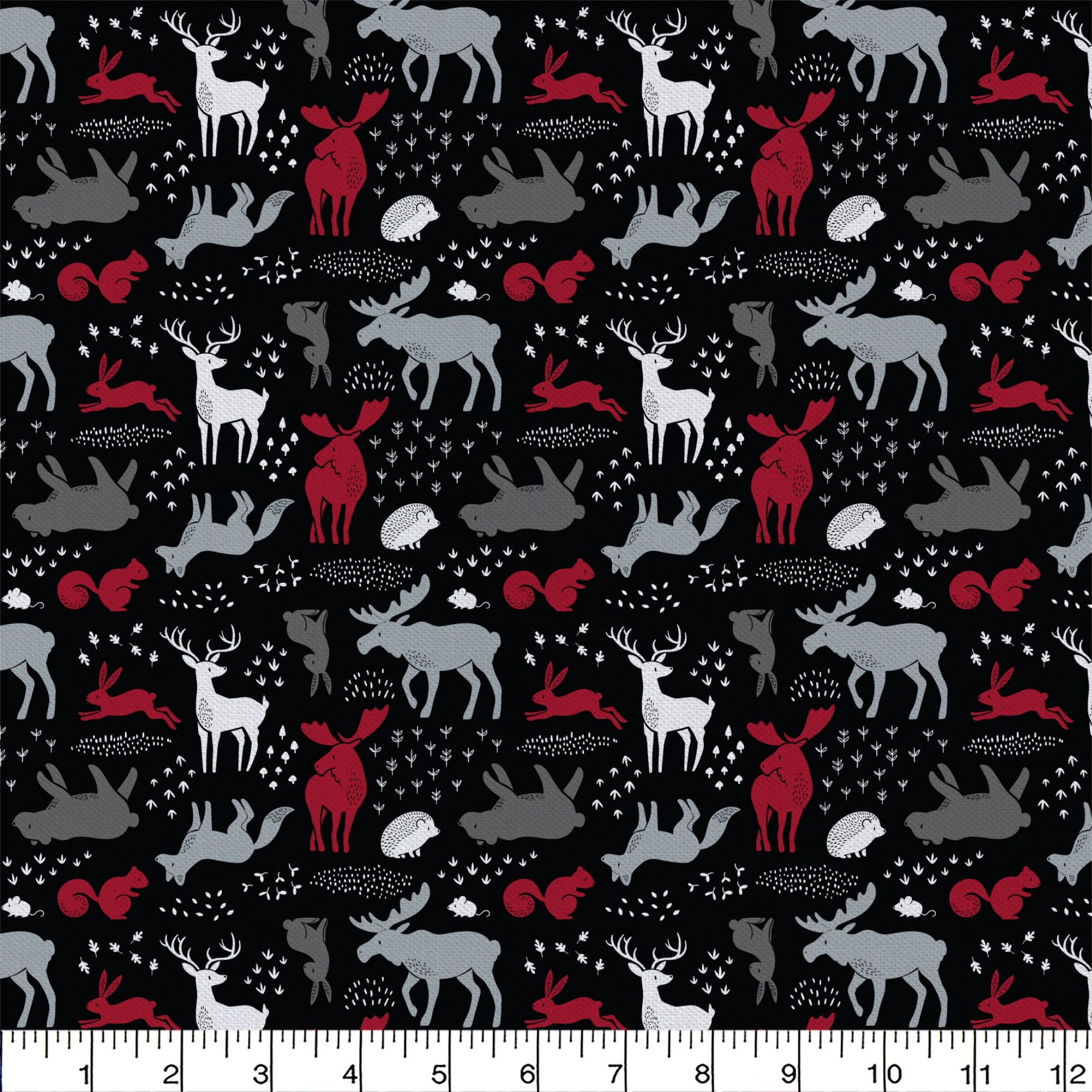 (2 pack) Eugene Textiles Premium Hudson Forest Animals Print , Width 44' 100% Cotton Fabric, Black color