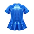 thumbnail image 2 of inlzdz Toddler Girls Metallic Ruffle Hem Top Kids Short Sleeve Sparkly T-shirt Jazz Dance Shirt Peplum Tee Light Blue 140, 2 of 7