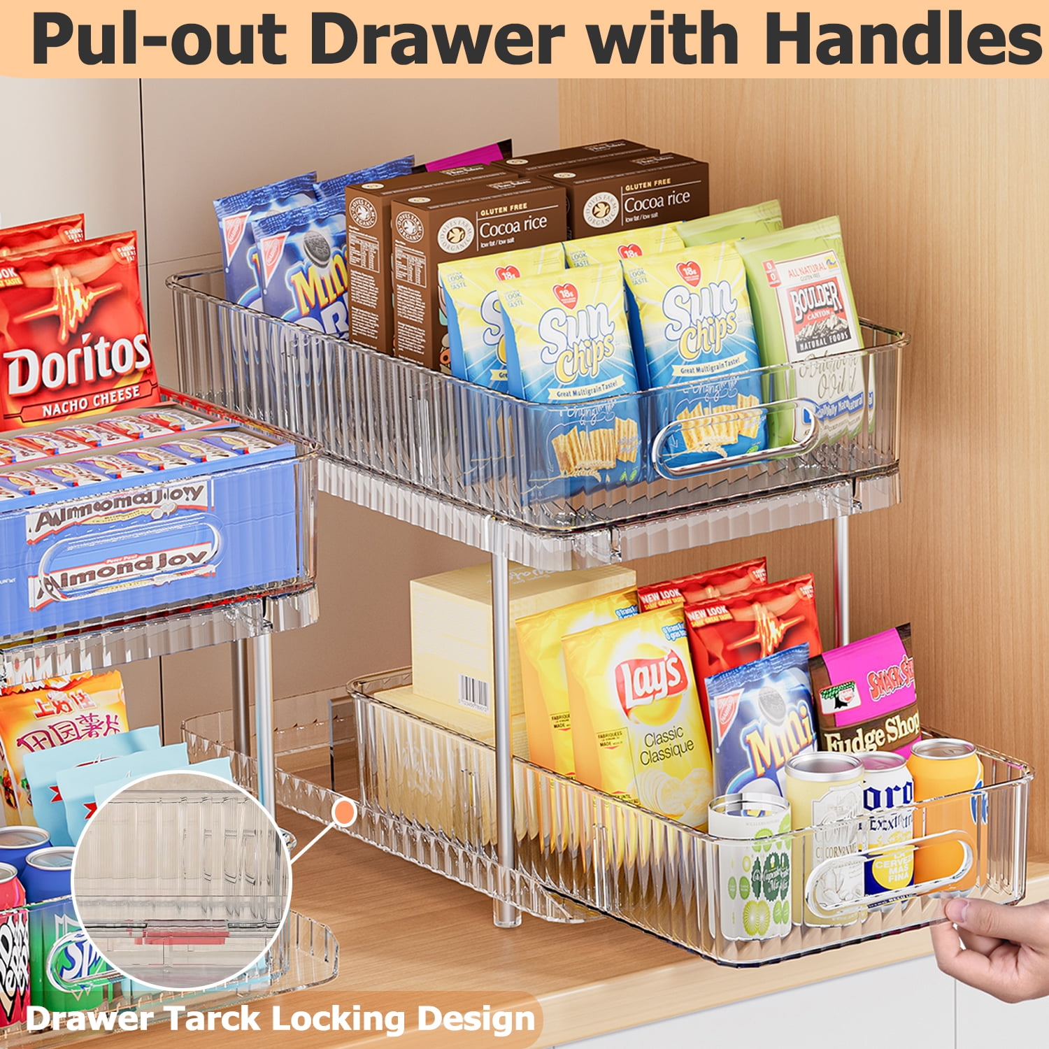Kisportee 2 Pack Pull Out Bathroom Under Sink Organizers and Storage, 2 Tier Stackable Kitchen Pantry Organization, Medicine Cabinet Organizer with Movable Dividers, Clear