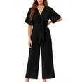thumbnail image 6 of Summer V-neck Womens Wide Leg Jumpsuits Short Sleeve Tie Knot Front Long Romper, 6 of 7