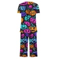 thumbnail image 5 of SwiftWear Halloween Pajamas Women 2 Piece Lounge Set Short Sleeve Henley Top & Capris Cute Pajama Sets, 5 of 6