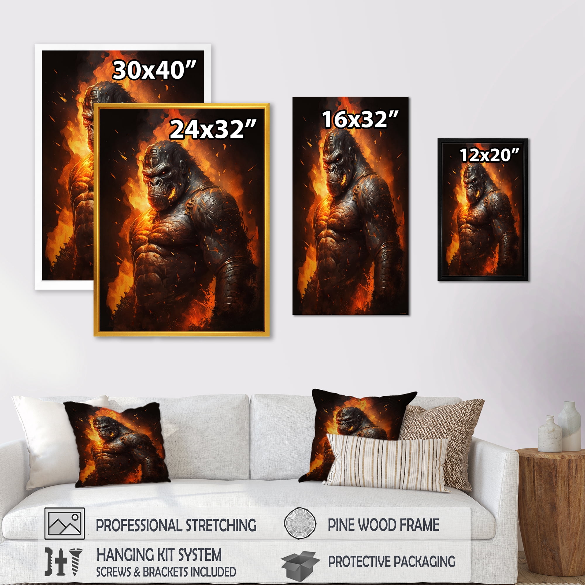 Designart Gorilla Fireball Canvas Wall Art