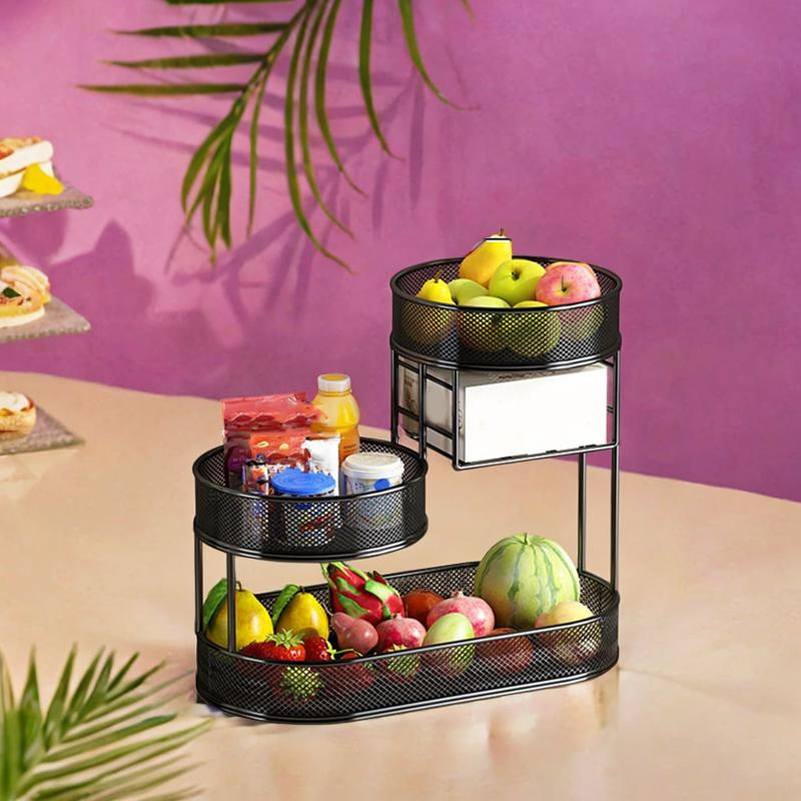 TISHITA 3 Layer Fruit Basket Vegetable Storage Bowl Multiuse Fruits Stand Metal Wire Fruit Basket Fruit Holder for Bread Onion Veggie Black