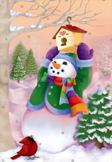 Snowman and Five Birds Box of 18 Christmas Cards by LPG Greetings 