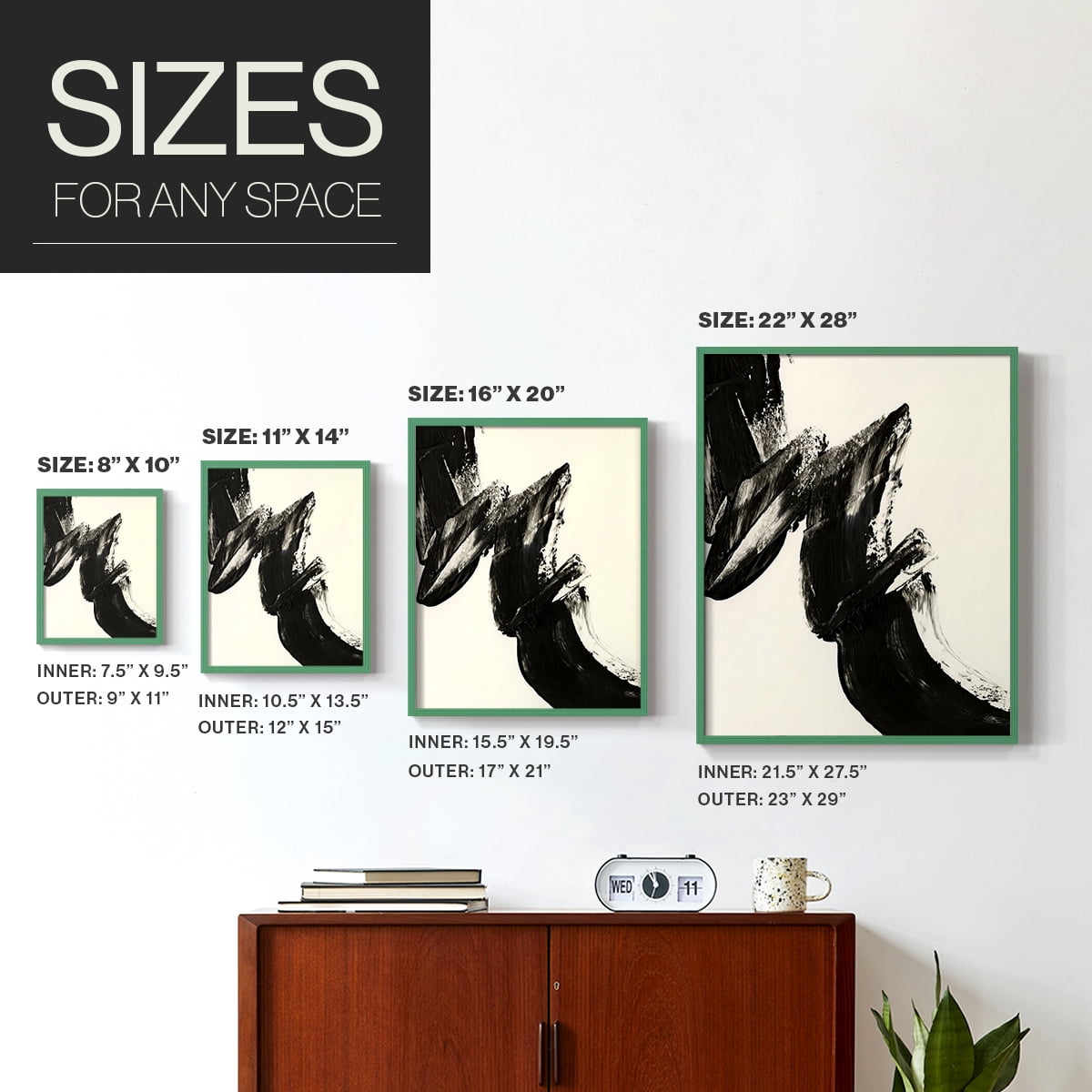 Black Expression II in Green Solid Wood 11 x 14 Framed Print