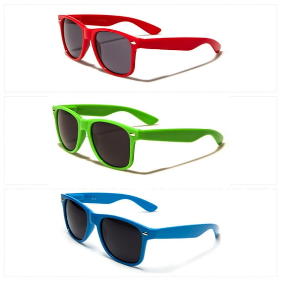 3 Pair Retro Style Sunglasses 1 Red 1 Green 1 Blue All w/ Smoke Lens