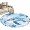 thumbnail image 2 of Round Area Rug 3ft, Watercolor Blue Marine Sea Turtle Non-Shedding Washable Area Rug, Summer Ocean Jellyfish Coral Non Slip Low-Profile Circle Rugs for Living Room, Bedroom Dining Room, 2 of 9
