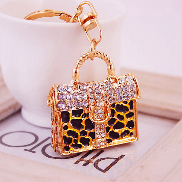 Leopard Print Bag Keychains for Women Bling Bag Key Ring for Girl Purse Bag or Car Pendant, Yellow