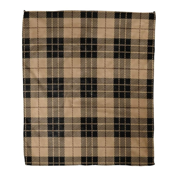 JSDART Flannel Throw Blanket Brown Abstract Black and Beige Tartan Plaid Pattern Printing Scottish Woven Pattern Khaki Checkered 58x80 Inch Lightweight Cozy Plush Fluffy Warm Fuzzy Soft