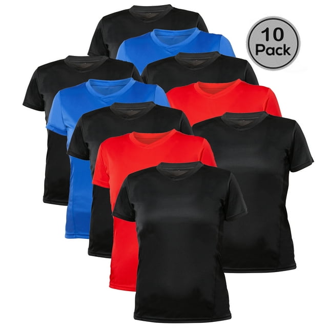 Blank Activewear Lot de 10 T-Shirts pour Femmes, Tissu de Performance à Séchage Rapide