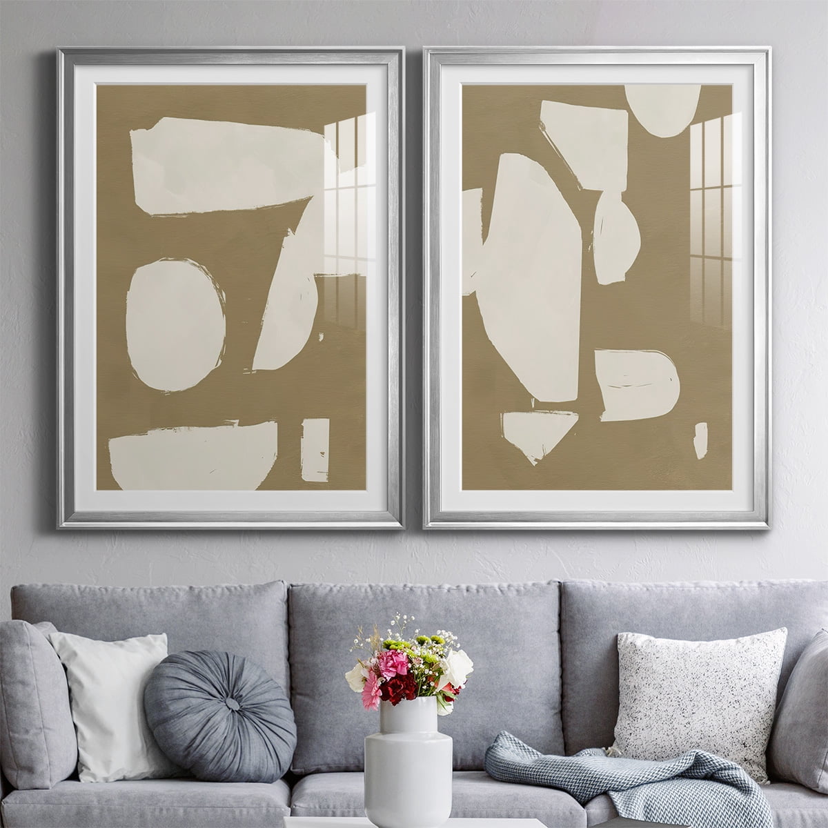 Wexford Home Chunky Abstract I Premium Framed Print, 22.5" x 30.5" - Ready to Hang, Silver (Set of 2)