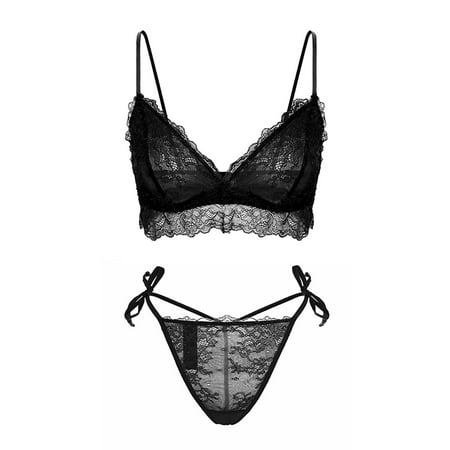 

Varsbaby Lace Thin Adjustable Strap Bra Unpadded Cute Triangle Bra Set for Women