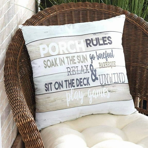 Decorative Patio Rules 16" Throw Pillow with Driftwood Aesthetic