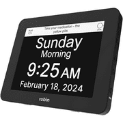 Robin Clock 2024 with Day and Date for Elderly, Clocks for Seniors, Dementia Clock, Digital Calendar Clock Elderly, Bedside Clocks Seniors, Alzheimers Products, Dementia Clocks Extra Large, Black