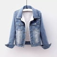 thumbnail image 6 of Women's Denim Jacket, Lapel Button Front Long Sleeve Fleece Lined Coat with Pockets, Casual Warm Outerwear Light Blue S(S), 6 of 9