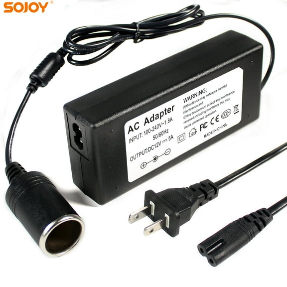 Sojoy AC 110-220V to DC 12V 5A 60W Converter 12V Car Cigarette Lighter Socket AC/DC Black