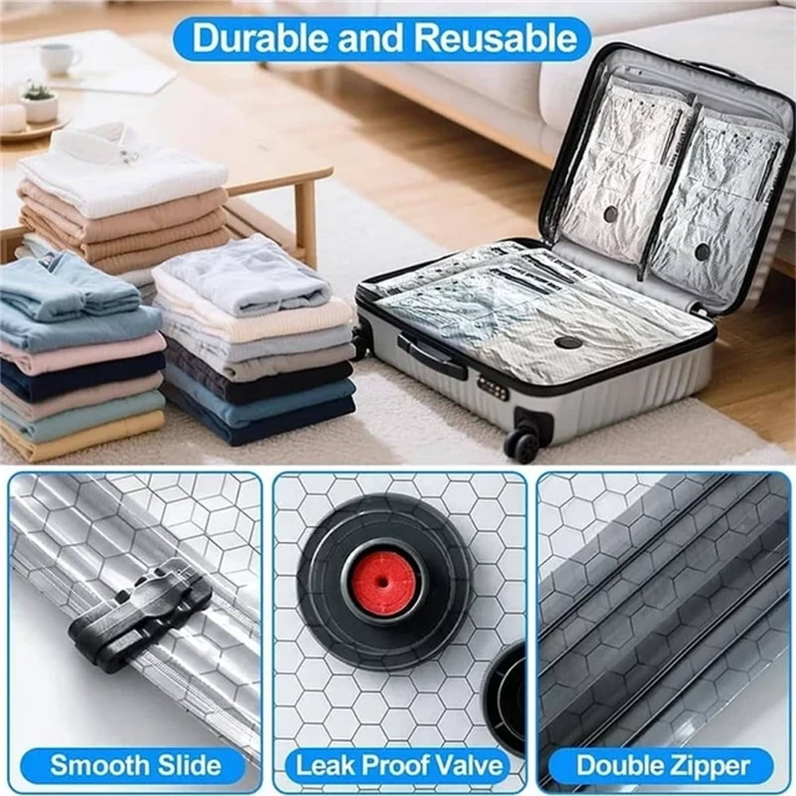 Soulin Compression Bags – Vacuum Storage Bags with Electric Pump, Space Saver for Clothes Blankets Bedding, Travel and Home Organization Reusable Packing Solution