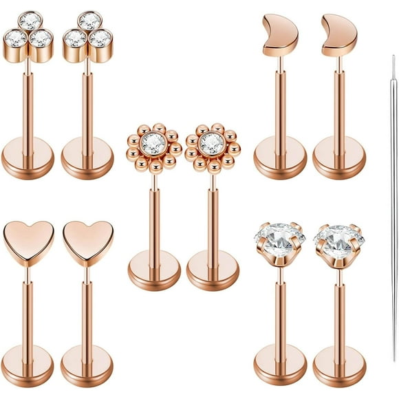 shiyou-10pcs 18G Threadless Push-in Tragus Conch Cartilage Flat Back Helix Labret Monroe Lip Ring Daith Piercing Jewelry
