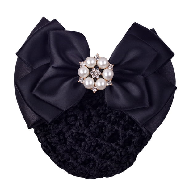 Guardurnaity Cubierta para moño de pelo para mujer, redecilla con diamantes de imitación, pasador con lazo, lazo, encaje, tocado de fiesta de flores para Accesorio para el cabello Negro Guardurnaity AP016768-04