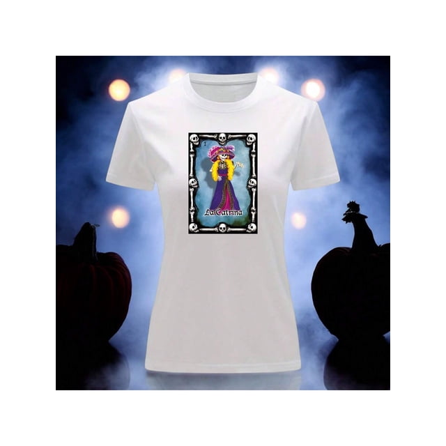 Playera Blusa Con Impresion De La Catrina De Loteria Dia De Muertos Tradicion Mexicana Color Blanco Talla Chica Marca Emil SaEs