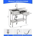 thumbnail image 7 of Accreate 39 Inch Single Bowl Stainless Steel Utility Sink, Free Standing Unit with Drawer, Workbench, Storage Rack, Faucet & Full Plumbing Set, 7 of 7