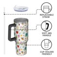 thumbnail image 4 of 40oz Pioneer Flower Floral Print Pattern Insulated Tumbler with Handle, BPA-Free Leak Proof Lid and Straws, Double Wall Vacuum, Hot 12h/Cold 34h, 4 of 6