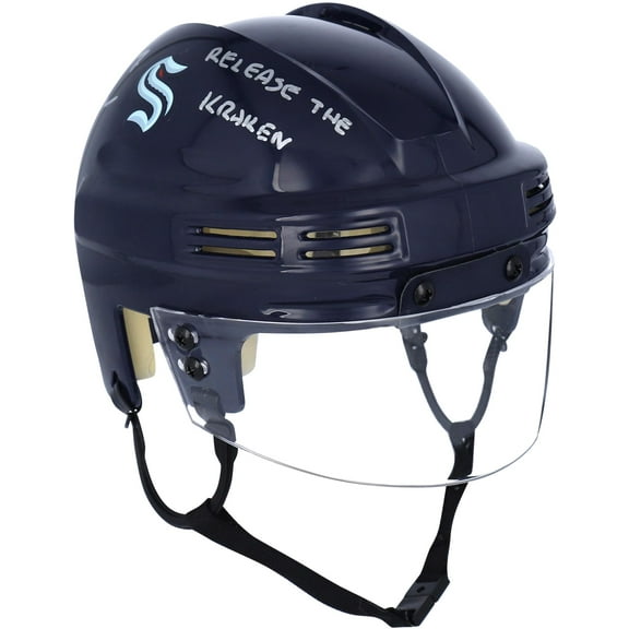 Jordan Eberle Seattle Kraken Autographed Navy Mini Helmet with "Release The Kraken" Inscription - Fanatics Authentic Certified