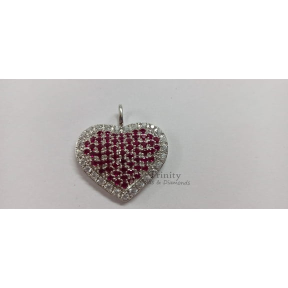 1.0CT Ruby Heart Pendant Necklace For Women â€¢ White Moissanite & Created Ruby Gemstone Pave Heart Pendant Perfect Mothers Day Gift â€¢