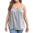 thumbnail image 2 of Plus Size Women V Neck Spaghetti Strap Tops Trendy Ruched Casual Tops Comfortable Soft Loose Fit Summer Tees with Built-in Bra Gray XXL, 2 of 6