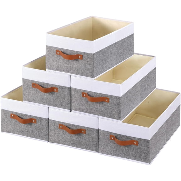 Clothing Storage Bins, Clothes Boxes with Handles, Baskets for Organizing, Fabric bins for Shelves, 13 × 9.1 × 5.5 inch, 4 Pack, White and Grey