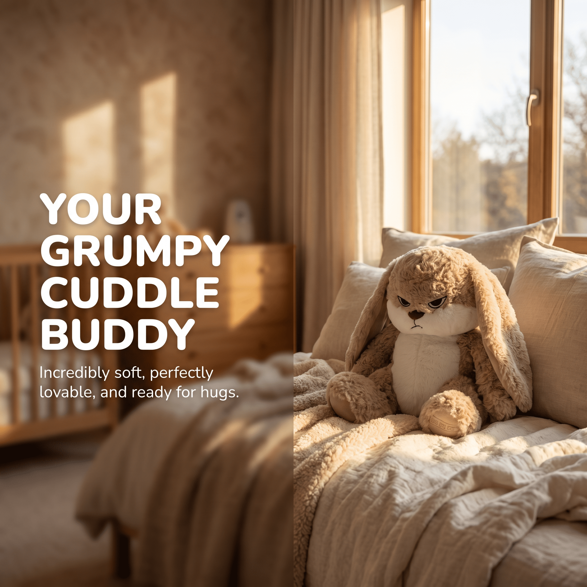 Grumpy Bunny Plush Toy, Angry Lop-eared Rabbit Stuffed Animal, Soft Moody Cuddle Buddy for Kids Adults, Perfect Stress Relief Birthday Gift