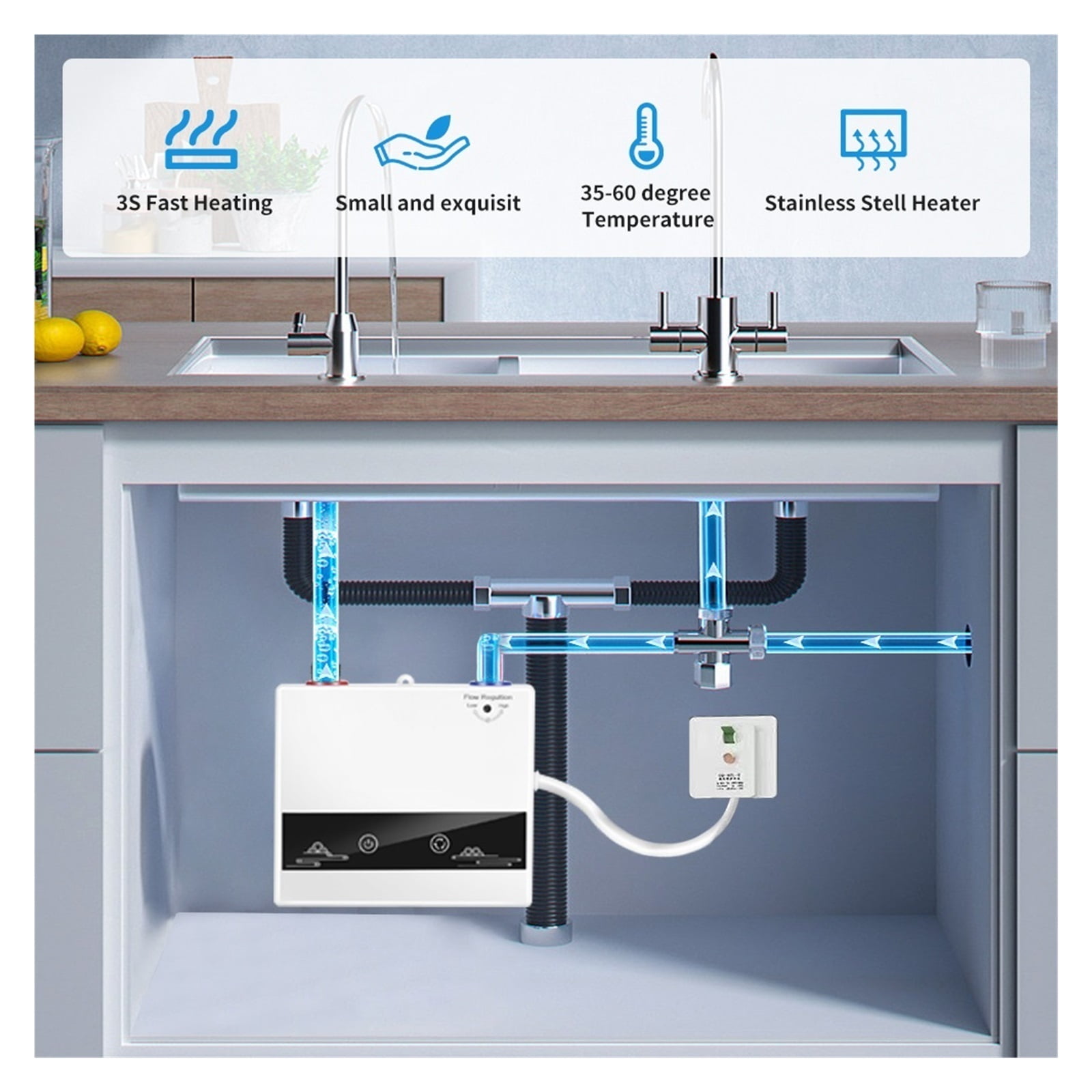 4600W Instant Tankless Water Heater Electric Heaters For Bathroom Hot Water Shower And Home Kitchen Faucet ,Safety Protections