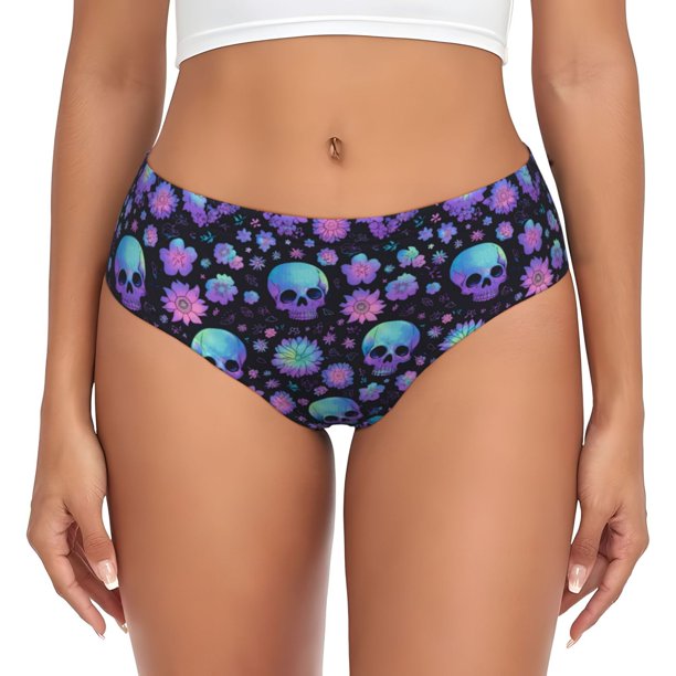 Fotbe purple Skull flower Calzones Estampados para Mujer – Ropa Interior de Algodón, Cómoda, Suave y Elástica-3X-Large