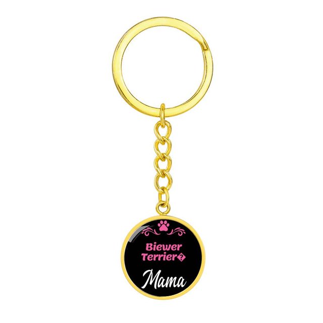 Dog Mom Keyring Biewer Terrier Mama Circle Keychain Stainless Steel or 18k Gold